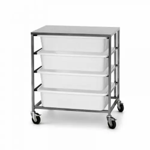 Zutatenwagen Edelstahl mit 4 Kunststoffbehältern 4 x 25 ltr 665 mm x 440 mm H 765 mm Highlight